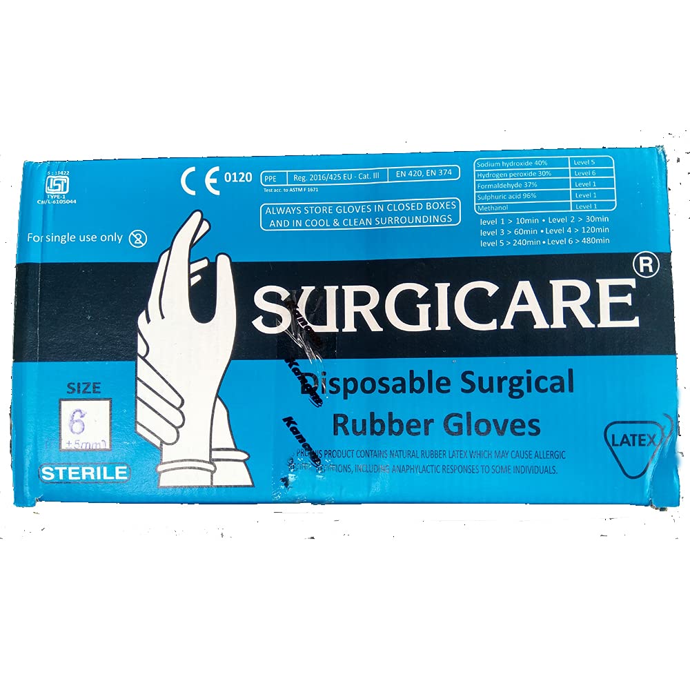 SURGICARE Surgical Sterile Rubber Gloves, 6 inch