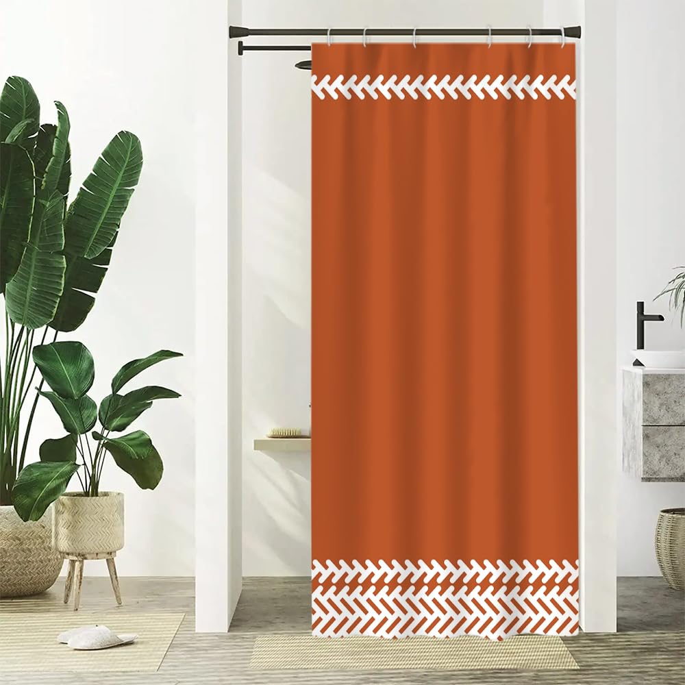 Cortina Ducha Naranja, Uiiooazy Cortina Ducha Pequeño Boho Terracotta Bohemia Blanco Geométrico Cortina de Ducha Antimoho Impermeable Tela de Poliéster Lavable Cortina de Baño con 6 Ganchos 90Ax180Lcm
