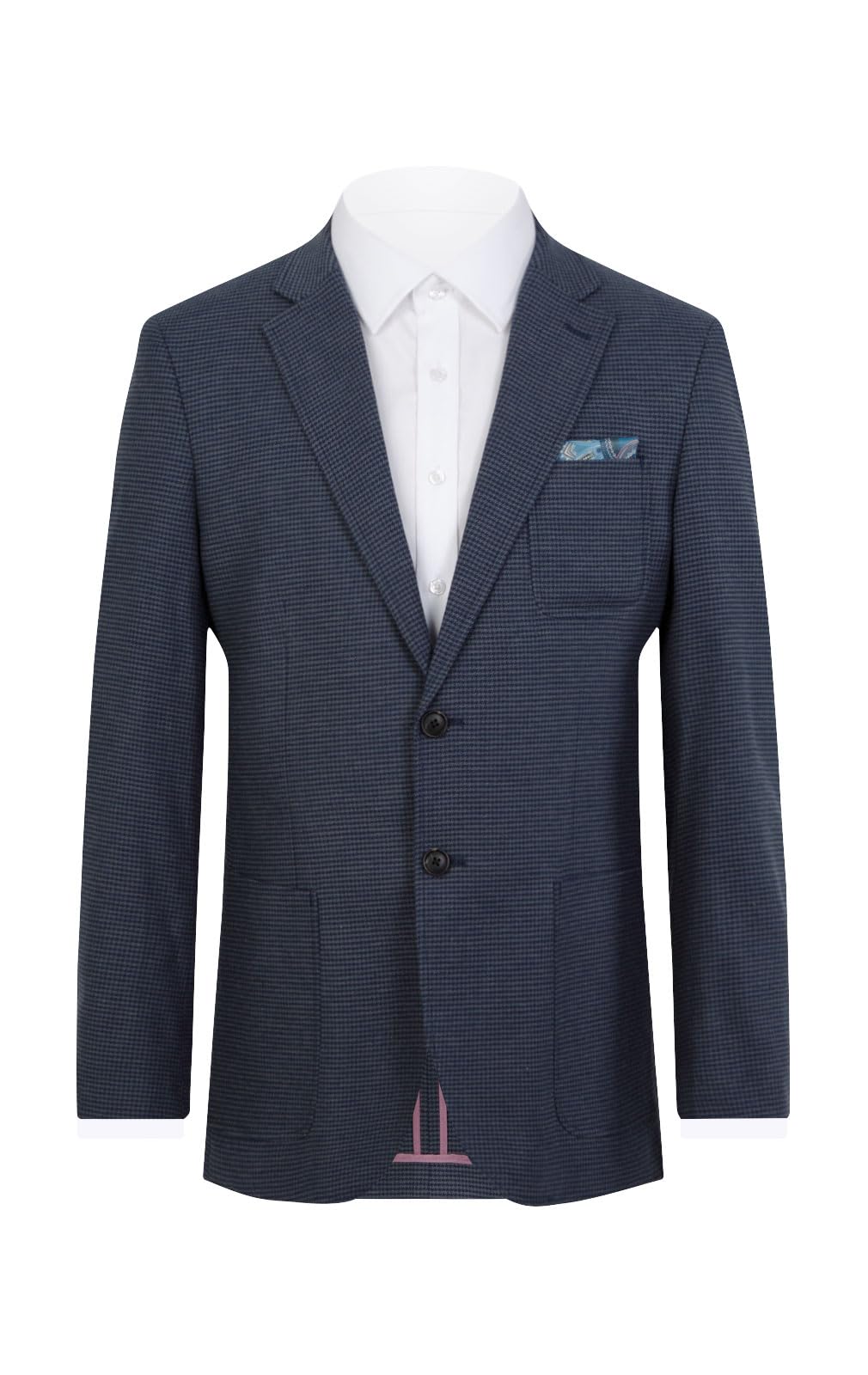 Dobell Navy Puppytooth Check Regular Fit Suit Jacket - 44R