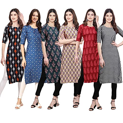 Image of Pinkmint Women's Crepe Digital Print Straight Kurta [Pack of 6] (CKE-329-353-330-333-341-343)