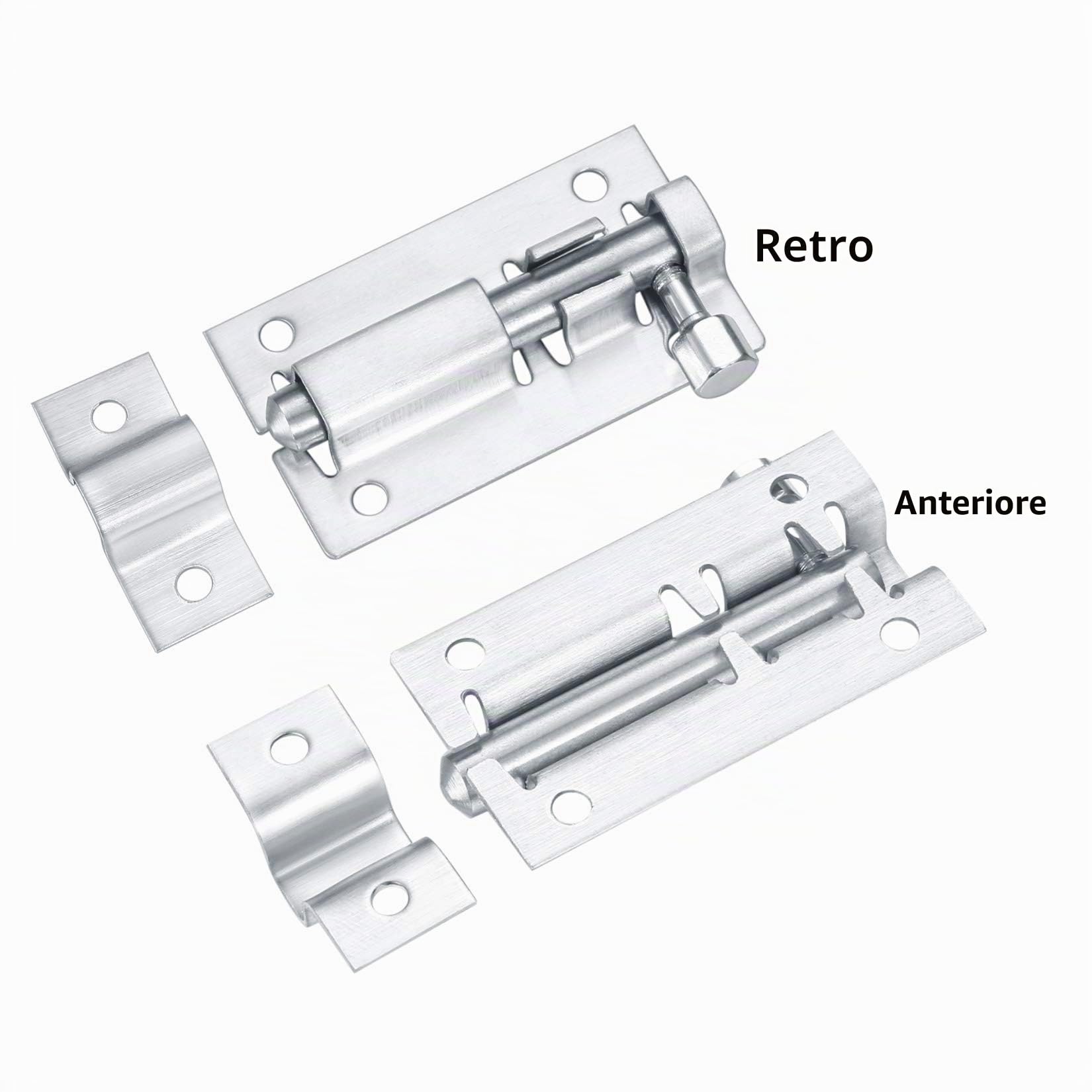 Bullone Serratura Porta, Bulloni di Porta, Slide Bolt con Viti, Chiavistello per Porta in Legno per Porte di Sicurezza, Camera da Letto, Capanno, Porte Del Bagno, Toilette - 4 Pezzi