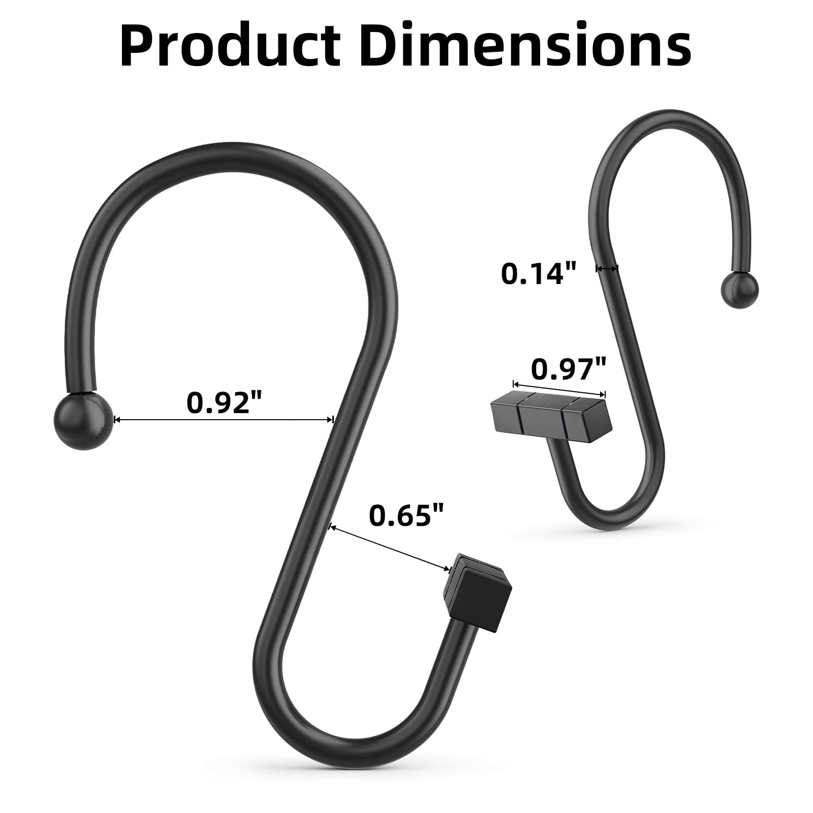 Black Shower Curtain Hooks Rings,Rust Proof Shower Curtain Rings for Bathroom,T-bar Metal Decorative Shower Hooks,12PCS Shower Hooks for Shower Curtain