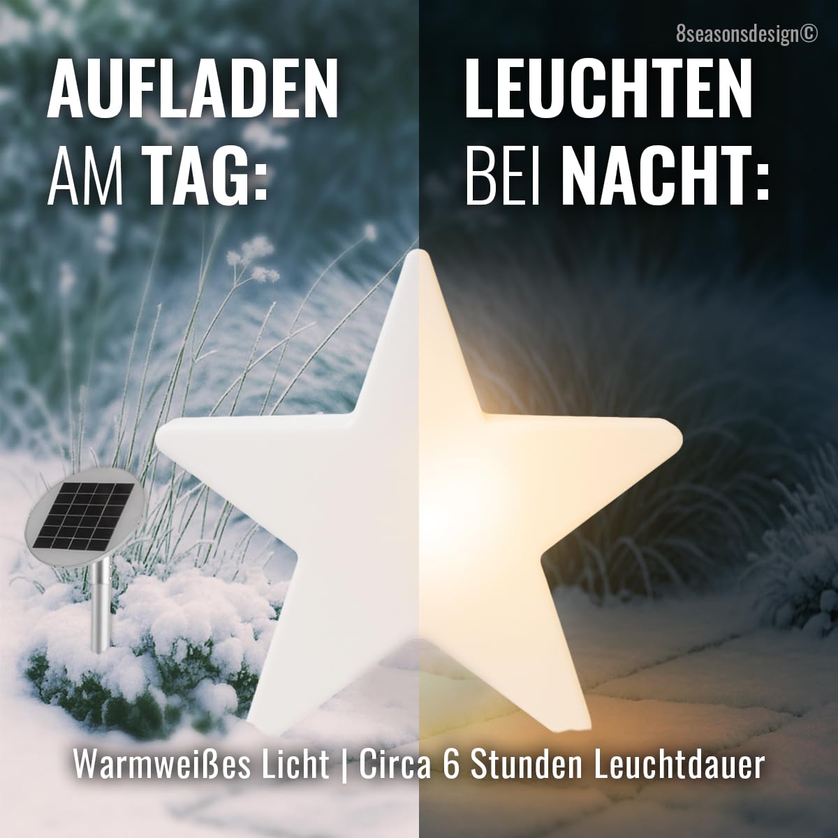 8 seasons design Solar Weihnachtsstern 60 cm, Shining Star (weiß) LED warmweiß, Dämmerungssensor – wetterfest – LED Stern für außen (Garten, Terrasse, Balkon) – winterfest – Weihnachtsbeleuchtung