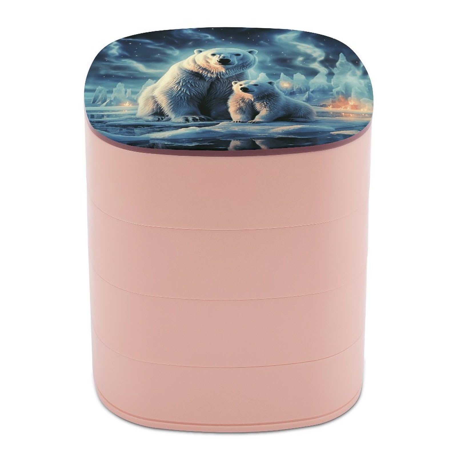 VstaDank Polar Bears Northern Lights Jewelry Box with Mirror Travel Small Jewelry Case for Women 4-Layer Rotatable Jewelry Organizer Storage Box Portable Jewelry Storage Case for Rings Earrings