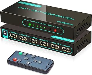 (Newest Version) 4K@60Hz HDMI Switch, SkycropHD 5 Port HDMI 2.0 Switcher with Remote Support Auto Switch, HDR10, Dolby Vision, Dolby Atmos, 18Gbps, CEC