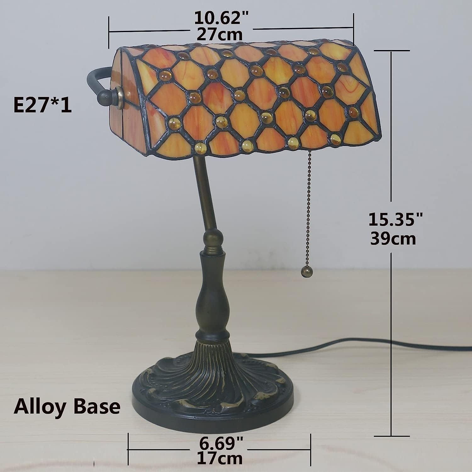 Bankiers Tischlampe, farbige Glaslampe, Kristallperlenschreibtischlampe, Schlafzimmer in der Nacht Leselampe (orangefarbener gelber Glasperlenschatten) Innovate