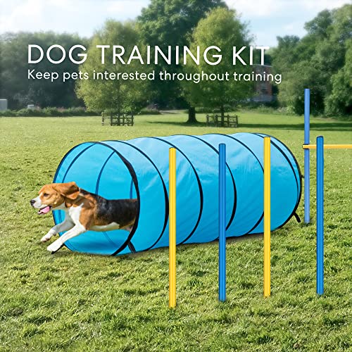 DEStar Dog Agility Equipment Pet Obstacle Training Course Kit with Tunnel Adjustable Hurdles Poles Carry Bag - Thumbnail 7