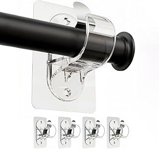 カーテンロッド用粘着式ホルダー4/6/8個セット 穴あけ不要のカーテンロッドブラケット つっぱり棒 フック カーテン 金具 賃貸住宅にも最適なカーテンハンガー、1.3cm～3cmのロッドに対応、マンション・バスルーム・学生寮・キッチン向けの頑丈なカーテンロッドフック (4, クリア)