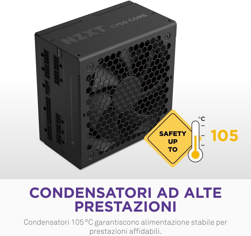 C750 Gold Core ÔÇô PSU ATX 3.1 750W ÔÇô 80 PLUS Gold ÔÇô Cybenetics Platinum ÔÇô Completamente modulare ÔÇô PCIe 5.1 300W 12V-2x6 ÔÇô Ventola 0 RPM ÔÇô Condensatori 105 -¦C ÔÇô Nero - Alimentatore - Immagine 7
