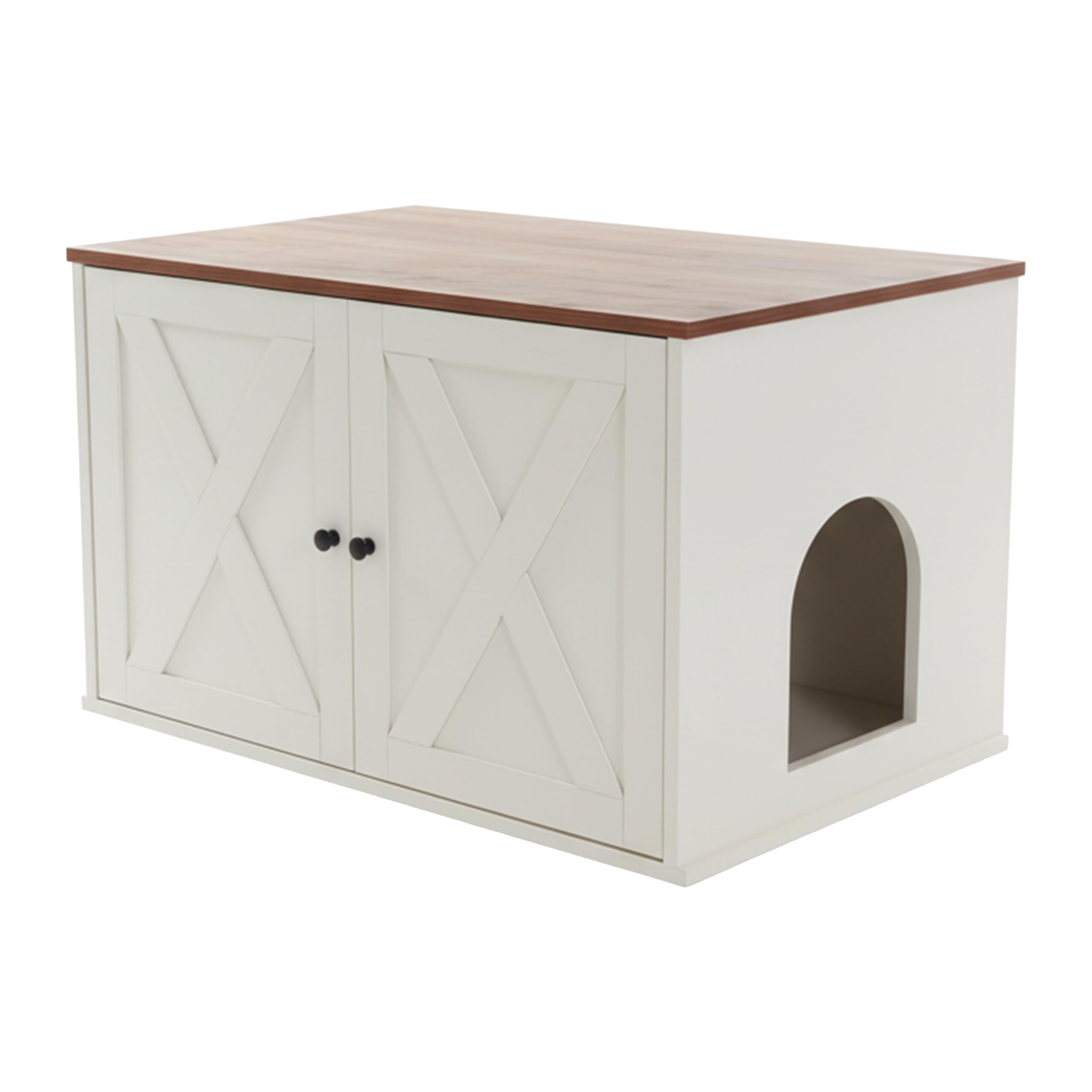 Relaxdays Armoire pour Chat avec cloison Amovible, entrée latérale, Blanc-Marron, 50x80x53 cm