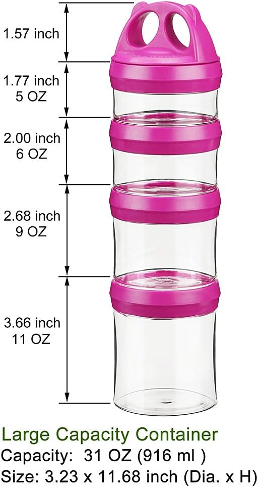 BeneLabel Stackable Food Storage Containers for Formula Travel Container for Storing Milk, Protein Powder, Snacks, Travel Items, BPA Free(Red, 31oz)