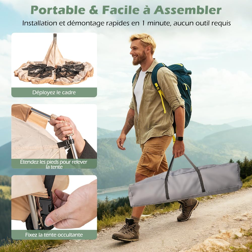 GYMAX Tente de Camping Pop-up avec Pare-Soleil pour 4-6 Personnes, Moustiquaire à 6 Côtés, 2 Entrées, Ouverture à Fermetures Éclair Doubles, 330 x 270 x 200 cm