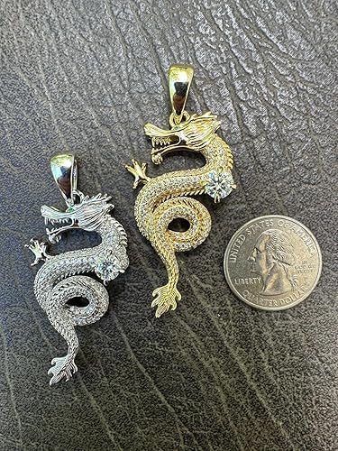 1.00 CT Round Cut VVS1 Diamond Dragon Pendant Unisex Animal Charm 14K Gold Plated Sterling Silver