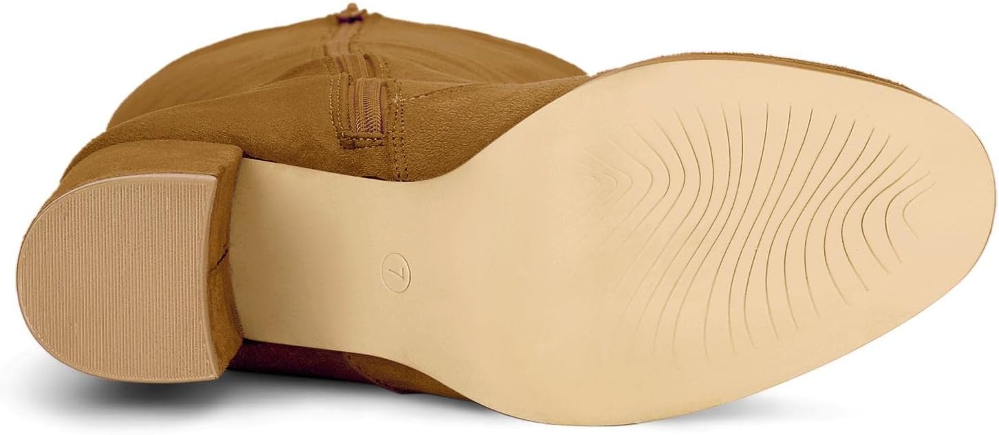 Allegra K Women's Side Zipper Chunky Heel Knee High Brown Boots 8 M US - Image 6