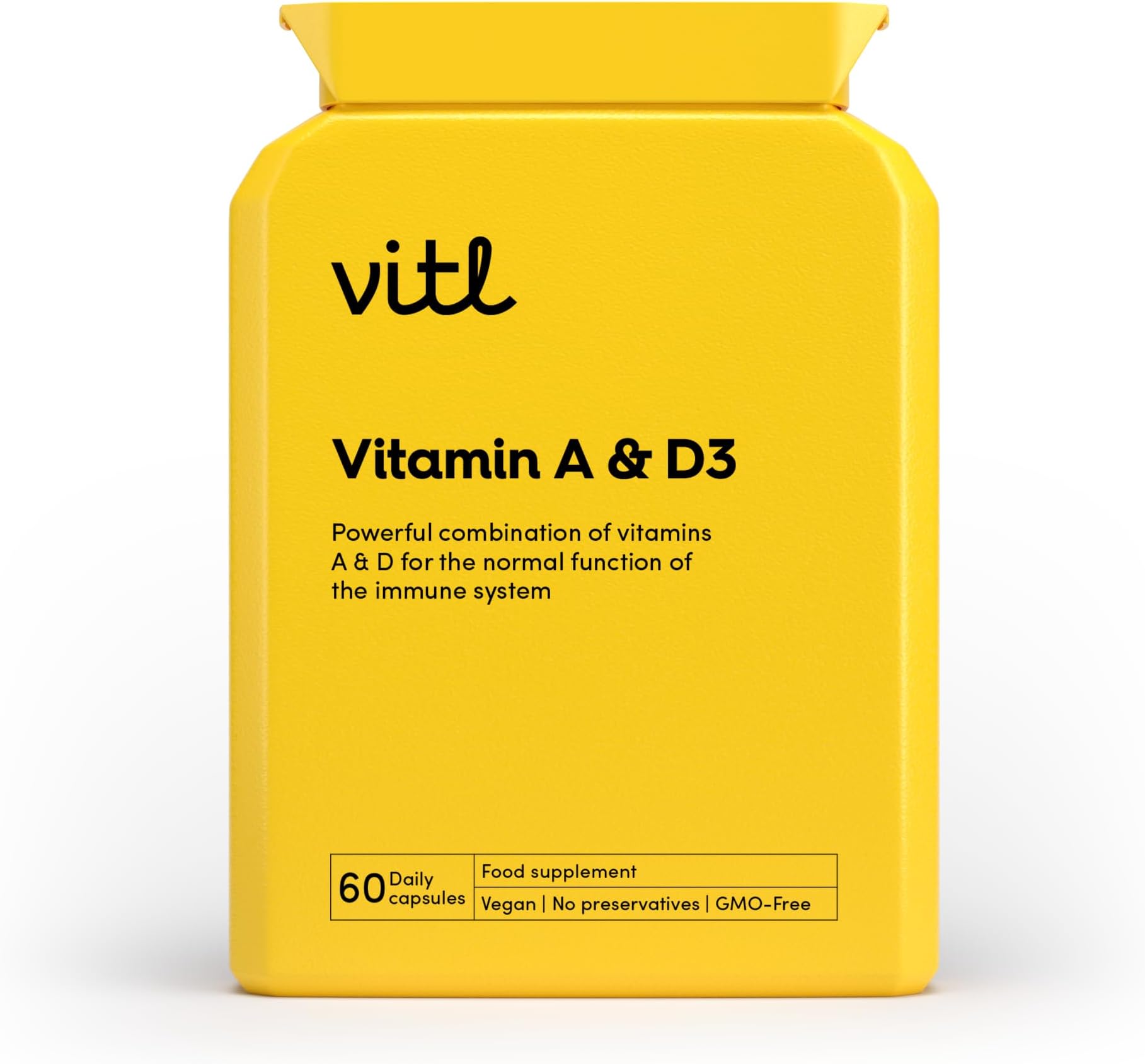 VITLVitamin A & D3 Daily Supplement - 60 High Strength Easy Swallow Capsules - Support for The Immune System & Overall Wellbeing - Vegan Friendly Tablets