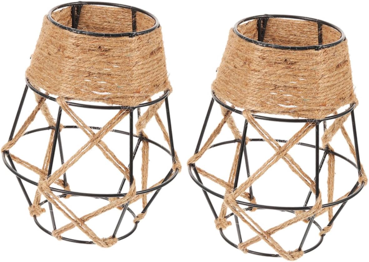 2 Pcs Vintage Hemp Rope Lamp Shades Decorative Ceiling Light Covers Industrial Hanging Pendant Shade for Rustic Home Decor