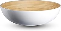 Vista 10 de LEXA Ensaladera de bambú hecha a mano de 12 pulgadas – Frutero de madera grande de 130 onzas para encimera de cocina, bambú natural