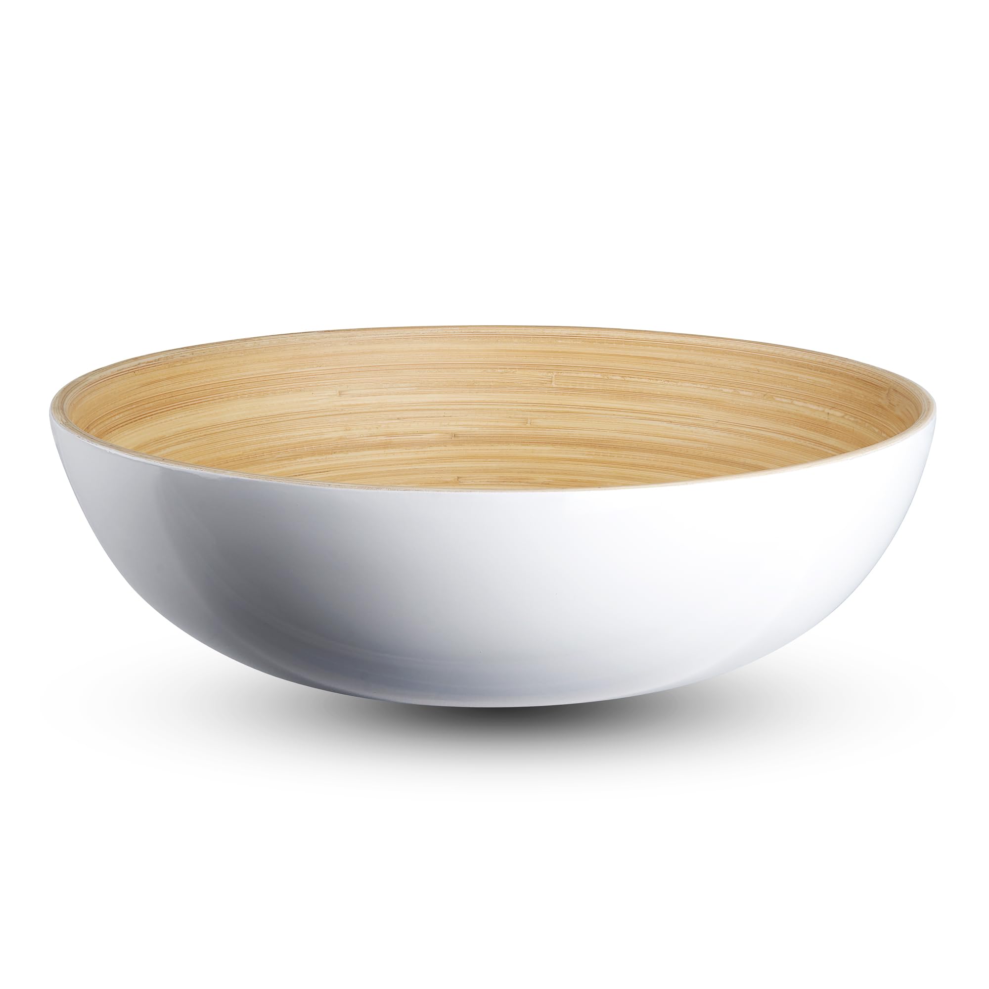 LEXA Bamboo Salad Bowl 12 Inch Extra Large Serving Bowl, Lightweight Popcorn Bowl or Chip Bowl for Party Snacks, Handcrafted Salad Bowls Large Serving (Ceramic White)