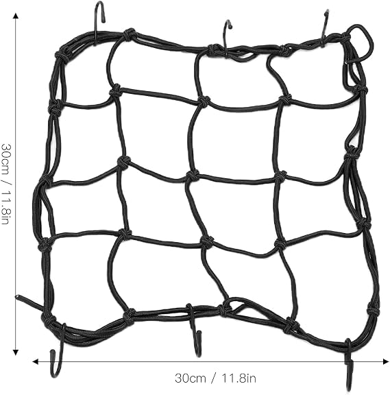 2Pcs Motorcycle Cargo Net Small, 11.8 x 11.8in Bungee Net, Nylon Bungee Cargo Net Stretch to 24 x 24in with 6Pcs Adjustable Hooks for Road Bikes, Electric Bikes and Motorcycles