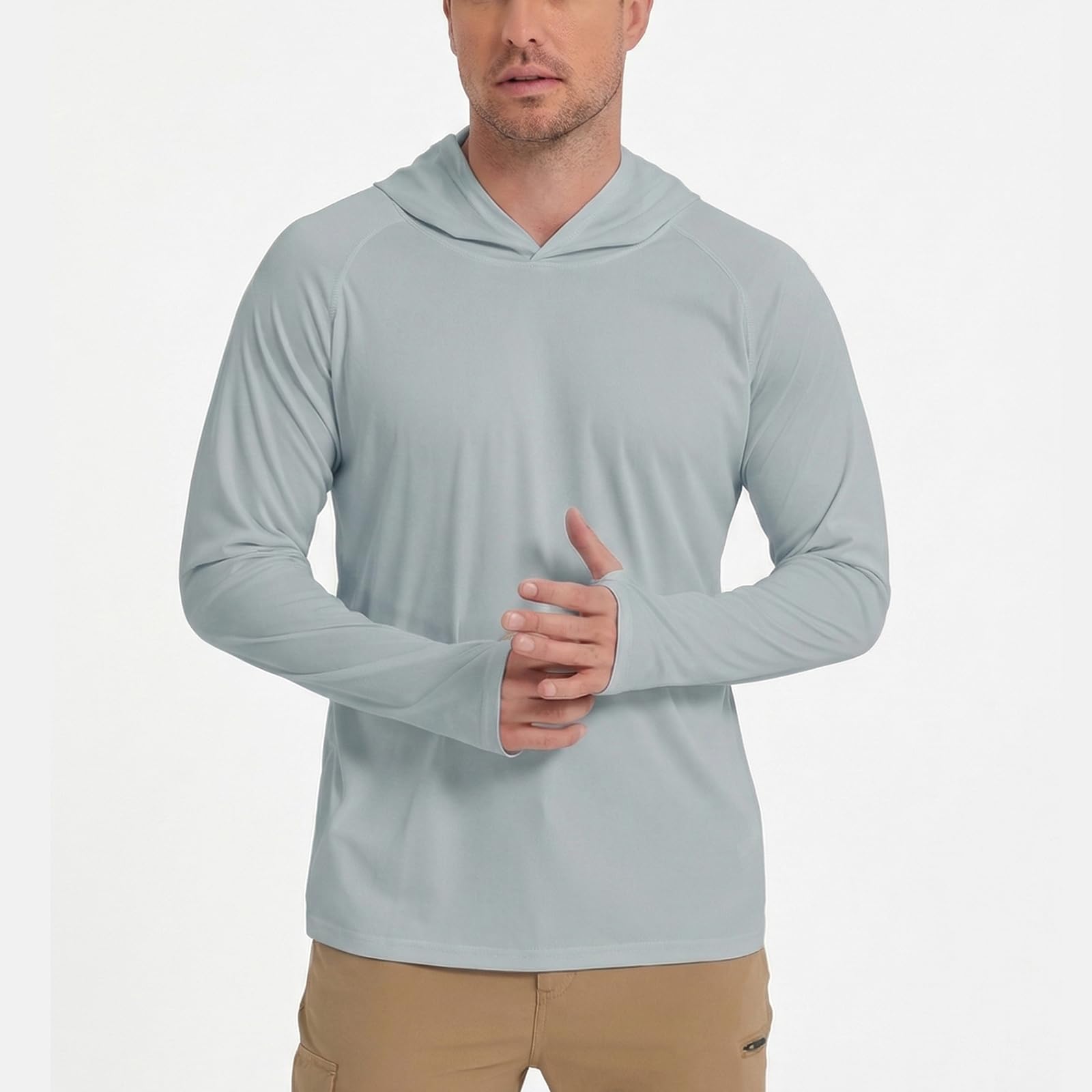HYCOPROT Męskie koszule Rash Guard UPF 50+ koszule chroniące przed słońcem z długim rękawem bluza z kapturem UV topy kąpielowe szybkoschnąca lekka koszulka wędkarska Rashguard SPF odzież do pływania