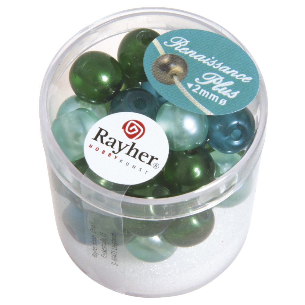 RAYHER 14475000 (Semi-Transparent Renaissance Glass Wax Beads with Large Hole 10 mm, Dose 32 Stück, grün Mix