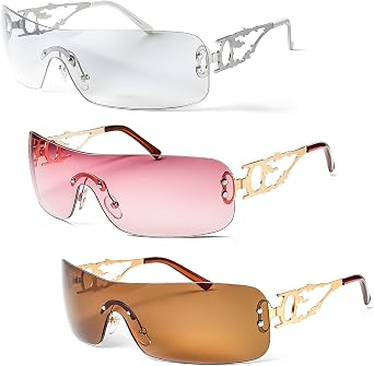 3Pcs Rimless Y2k Sunglasses for Women Men