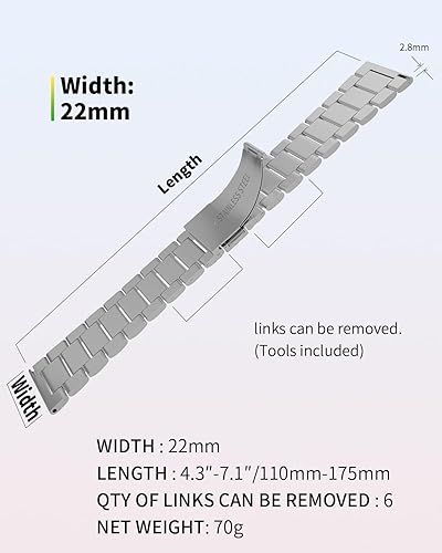 Miniatura 4 de Correa de reloj de metal de liberación rápida de 0.866 in, correa de acero inoxidable duradera y elegante para reloj Samsung, reloj Garmin, reloj