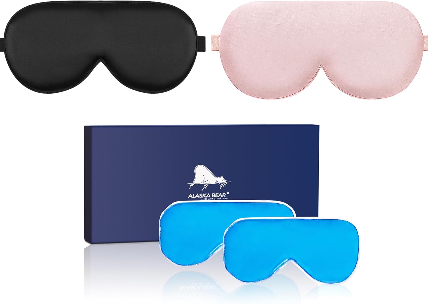 ALASKA BEAR Sleep Mask Cooling & Heated Weighted Gel Compress Cotton & Silk Sleeping Eye Shades Cold & Hot for Pain Relief, 2 Pack (Black &Pink)