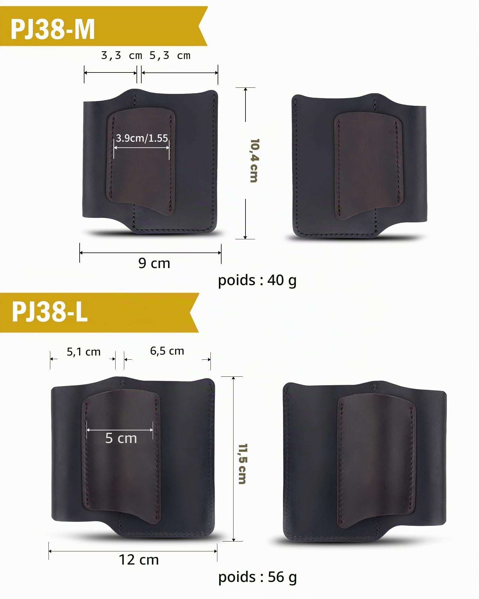 Étui EDC en Cuir VIPERAED PJ38, étui Multifonction en Cuir à 4 Poches, étui EDC Portable pour Homme, Lampe de Poche, Stylo, Couteau de Poche Pliable, Outil Multifonction