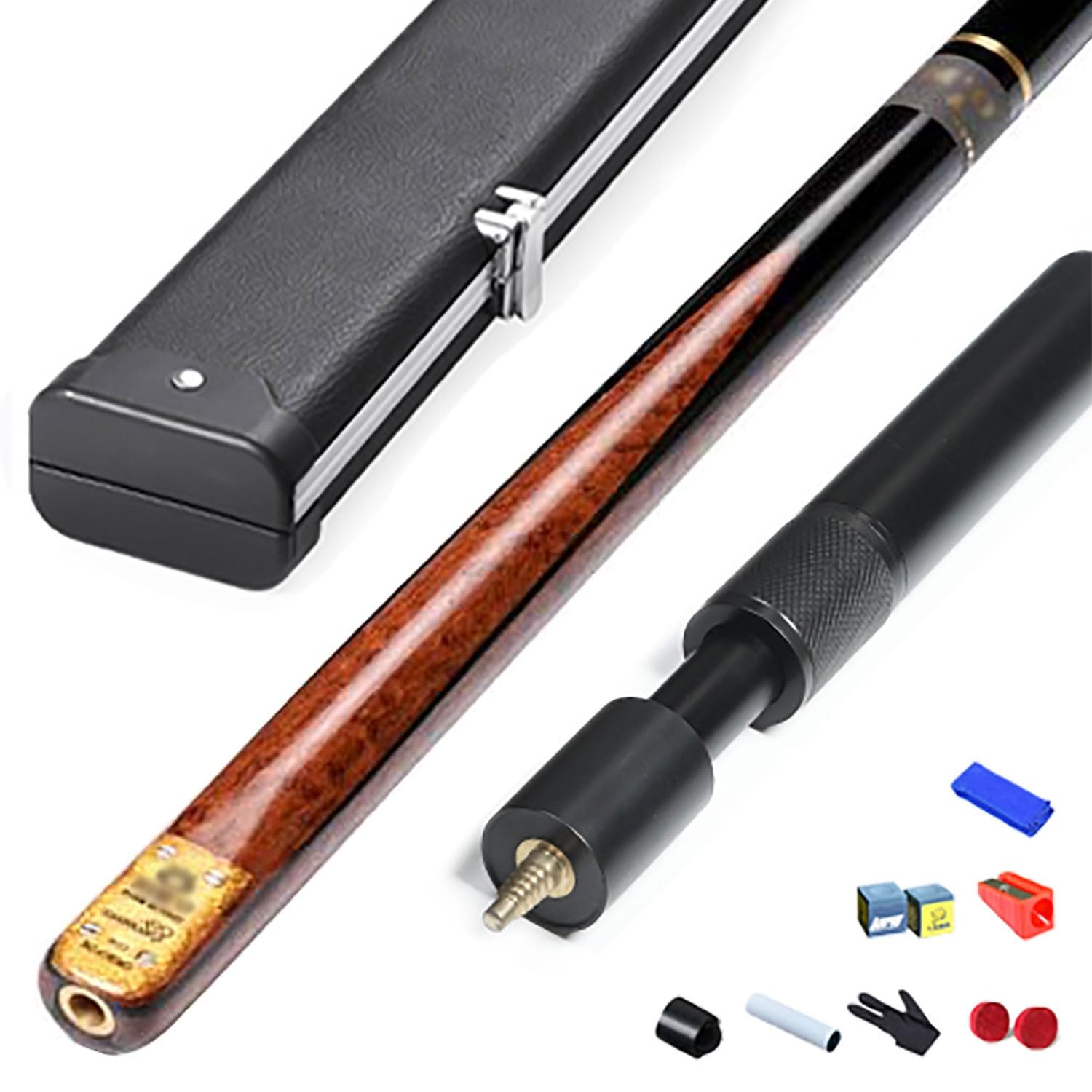 kij bilardowy, Kij bilardowy dzielony 3/4, kij do snookera, czarny, ósemkowy, 9,5 mm, 10, z pudełkiem