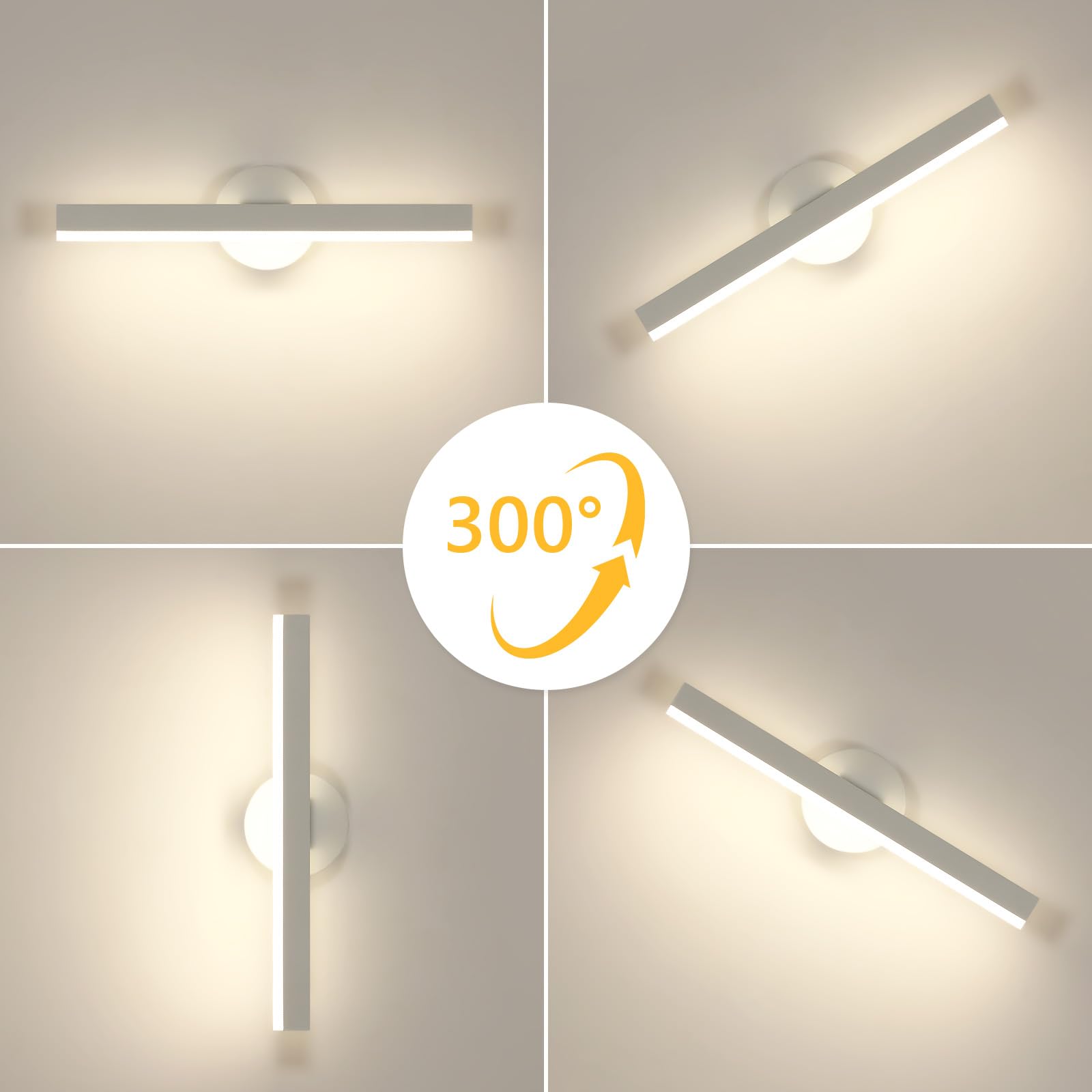 Riserva Applique Murale LED Blanche, 12W 300° Rotatif Lampe Murale Moderne, 4500K Blanc Neutre, Luminaire Mural Minimaliste pour Salle de Bain, Chambre, Couloir, Escalier, Hôtel, 38cm