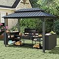 SHPAI 10x6FT Grill Gazebo, Metal BBQ Hardtop Grill Canopy for Outdoor with 2 Storage Cabinets, Barbecue Grilling Gazebo with Galvanized Steel Double Roof & Ceiling Hooks for Deck Patio Backyard- Grey