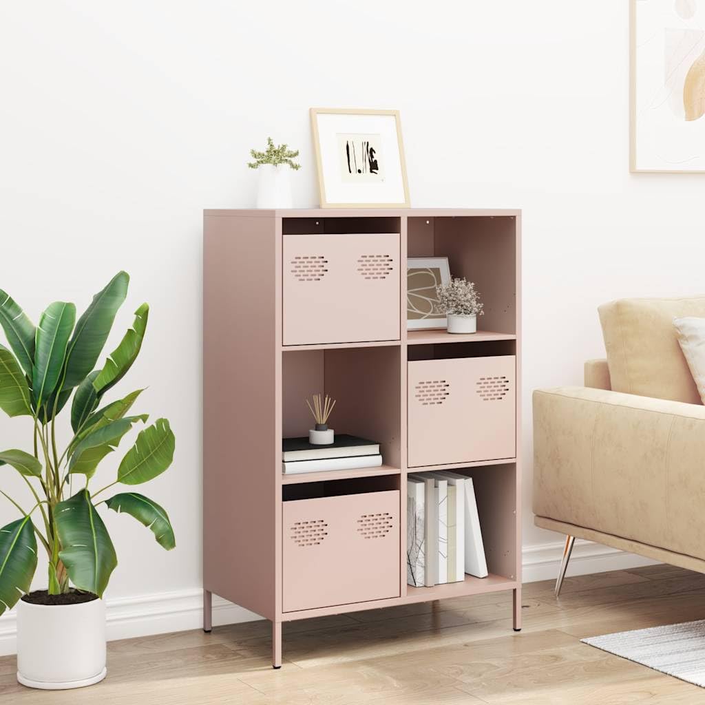 Buffet haut rose 68 x 39 x 103,5 cm, en acier laminé à froid, avec 3 tiroirs, espace de rangement polyvalent pour chambre à coucher, bureau, salon, meubles