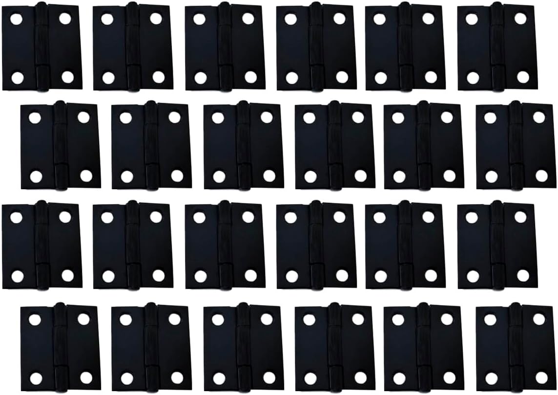 QCAA Narrow Butt Utility Hinge, Swaged, with Fsat, Non-Removable Pin for Cabinet Door or Box Hinge, 1-1/2" x 1-3/8" x 1.2mm, Flat Black, 24 Pack, Made in Taiwan