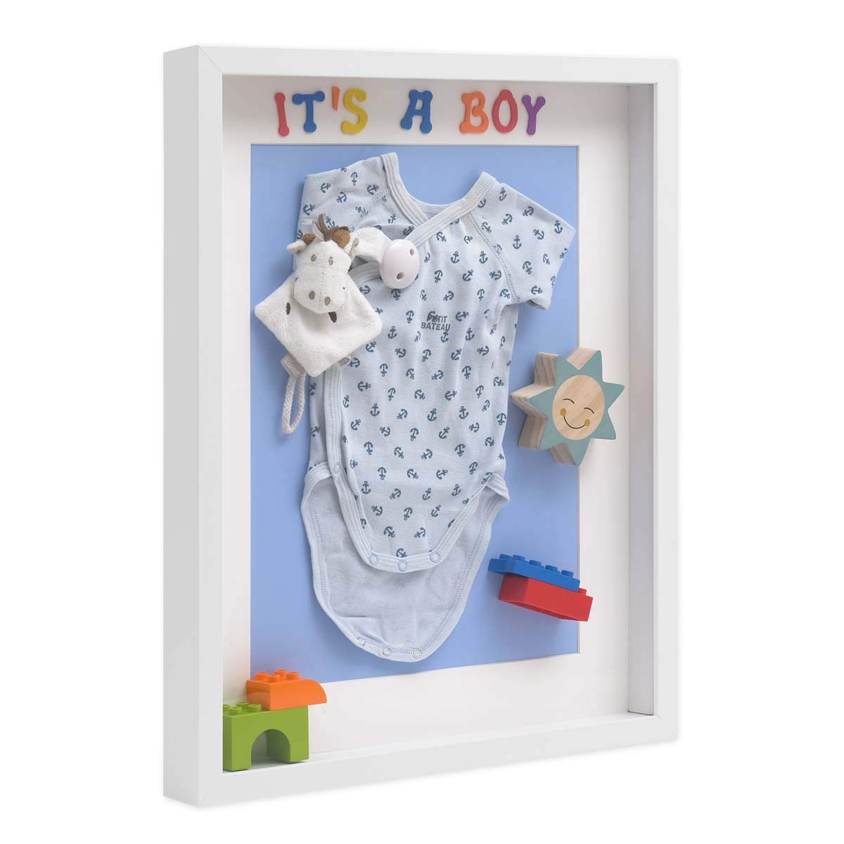 PHOTOLINI 3D Marco de Fotos 40x50 cm para Rellenar, Blanco, Marco con Profundidad para Objetos de hasta 3 cm, Madera MDF con paspartú y Cristal - para Manualidades y como Regalo