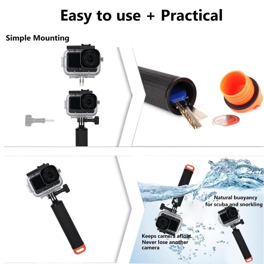 Kit Accessoire Plongée Osmo Action, Boîtier Etanche pour DJI Osmo Action 6, Boîtier Plongée+Mont Thumbscrew + Poignée Flottante Etanche + 6 Insert Anti-buée