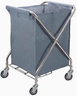 Carrito de Lavandería Plegable, Carrito Rodante para Ropa Blanca de Hotel, Carro Industrial Plegable en Forma de X con Bolsa Extraíble, para Organizar Ropa, Juguetes y Artículos Diversos(Gray)