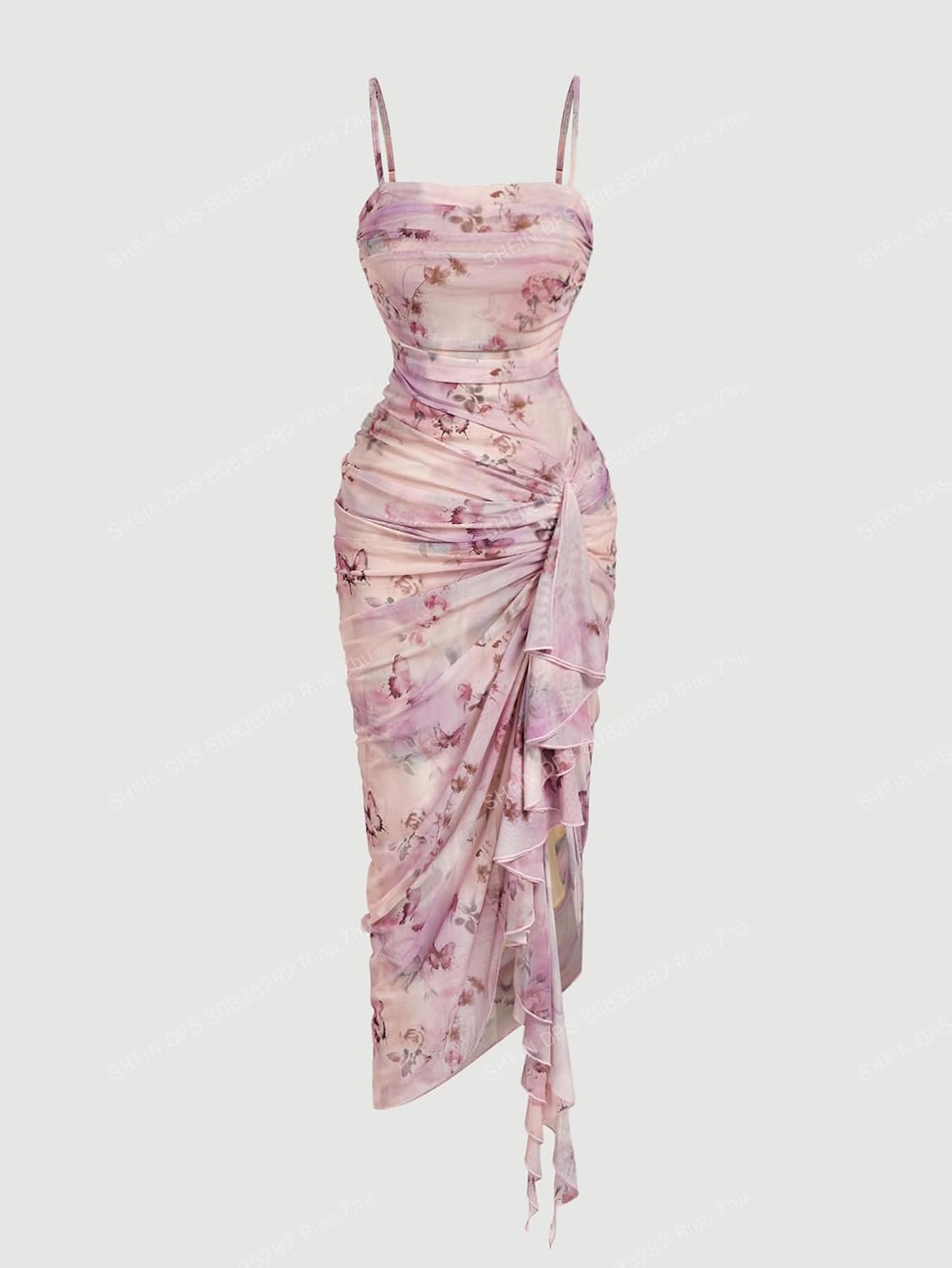 SOLY HUX Women's Floral Mesh Ruffle Hem Bodycon Midi Dress image 4