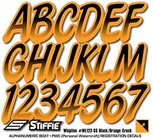 Image of STIFFIE Whipline Black /Orange Crush 3 inch Super Sticky Boat & PWC Registration Decals • Numbers Letters Stickers