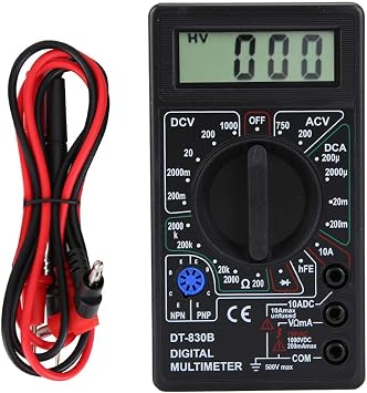 DT-830B Multimeter Tester Multifunctional Portable LCD Digital Multimeter with DC AC Voltmeter and Ohm Volt Amp Meter Measures Voltage, Current, Resistance Tests Live Wire, ContinuityBlack