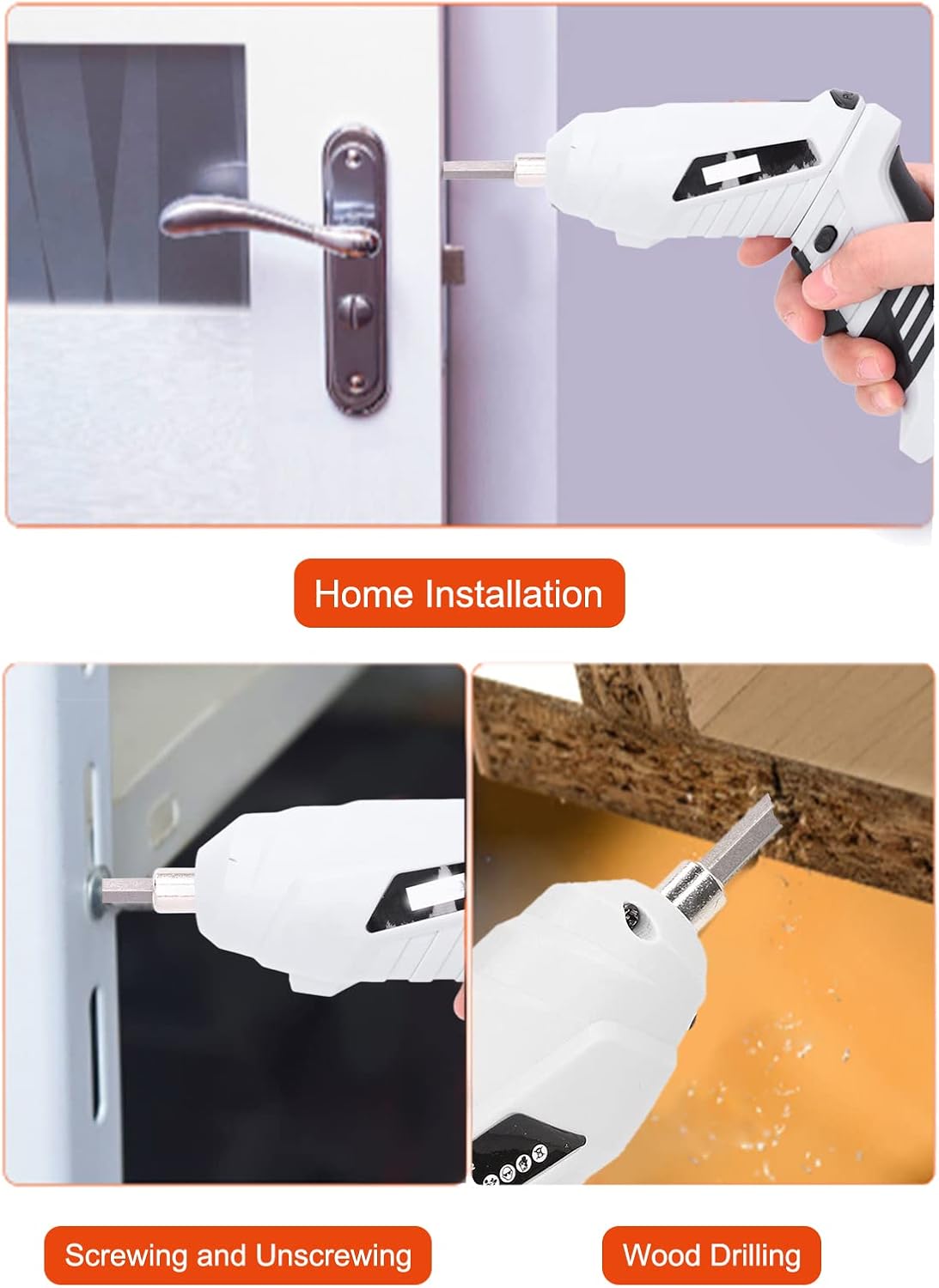 Electric Screwdriver, Cordless Screwdriver Set with 2Pcs Bits, Handheld Power Screwdriver for Drilling Repair, USB Rechargeable Drill Kit, Magnetic Design, 180 Rpm Speed(White)