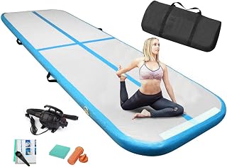 Inflatable Air Gymnastics Mat 10ft/13ft/16ft/20ft Training Mats 4 inches thick Gymnastics Tracks for Home/Training/Cheerleading/Yoga/Water Sports with 600W Electric Pump