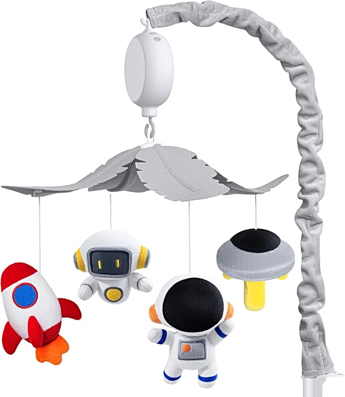 Space Crib Mobile, Spaceman Baby Mobile for Crib Nursery Decor Hanging Plush Crib Toys for Newborn Boys and Girls Infant Babies 0-6-12 Months