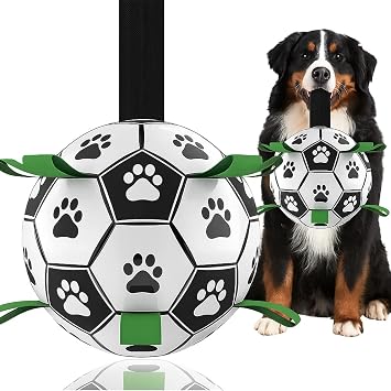 Dog Toys, World Cup Soccer Ball with Straps, Interactive Lightweight Dog Toys for Outdoor Play, Tug of War, Puppy Birthday Gifts, Water Toy - Ideal Pet Gift for Large Dogs 8 Inch
