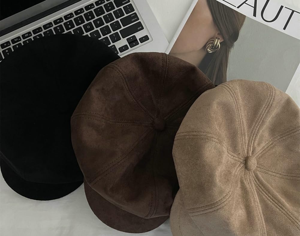 Vintage Newsboy Hats Winter Suede Caps Women's Octagonal Hat Fashion Gatsby Cabbie Baker Visor Beret Hat - Image 2