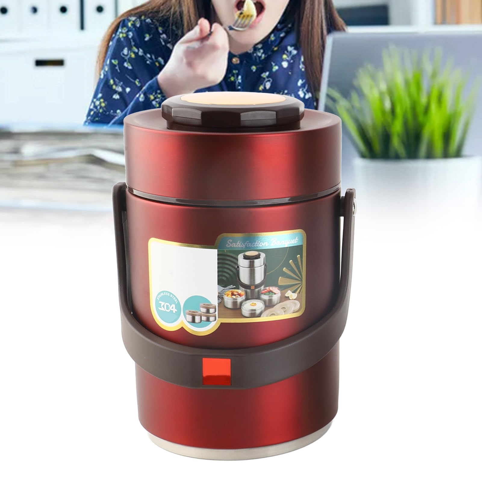BuyWeek Thermos per Alimenti Caldi, 2000 ml Contenitore Termico per Alimenti in Acciaio Inossidabile Impilabili Contenitore per il Pranzo Isolato a 3 Strati (Rosso)