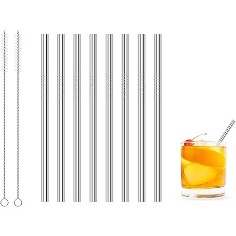 6 mm x 5.5 inch Short Metal Straws for Kids, Cocktails and Drinks