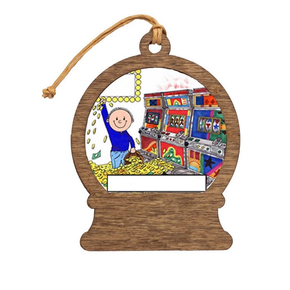 PrintedPerfection.com Personalized Slot Machine Player - Male Wooden Snow Globe Shaped Christmas Ornament