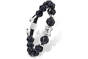 AWNL Nuummite Beaded Bracelet for Men: 10mm Nuummite Gemstone Sterling Silver Charm