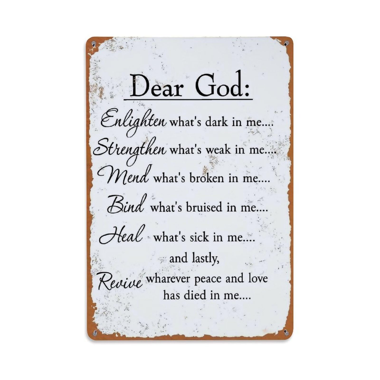 Jdfenggu Vintage Dear God Prayer Text Design Retro Metal Tin Sign, Metal Poster For Bar, Home, Man Cave, Kitchen, Laundry Room Art Decor 8X12 Inch